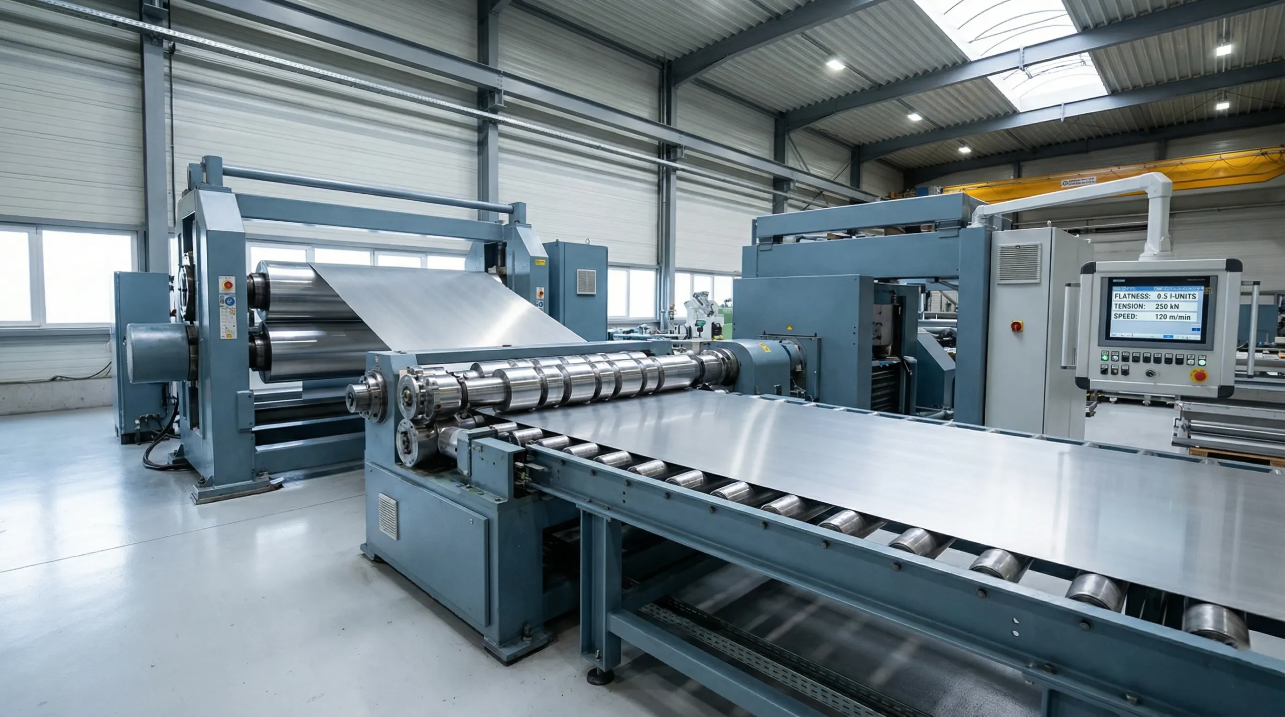 Längsteil- und Richtanlage für Aluminiumband in der Fabrik